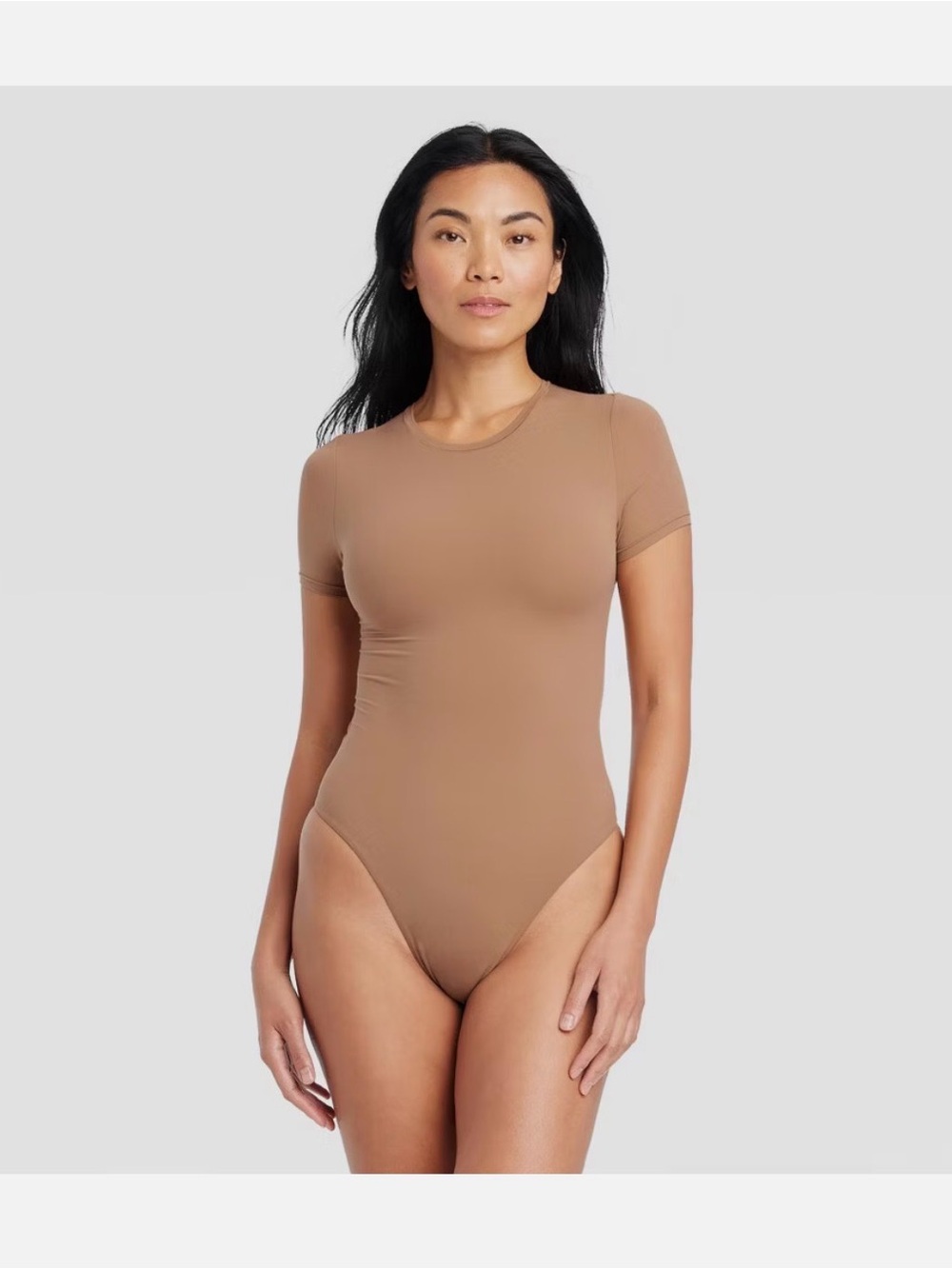 Women Luxury Collection 4-Way Stretch Short Sleeve Bodysuit - Auden Brown M: